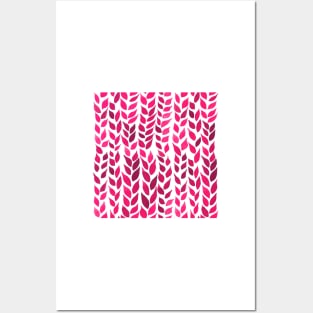 Simple Watercolor Leaves -  Hot Pink - Transparent Posters and Art